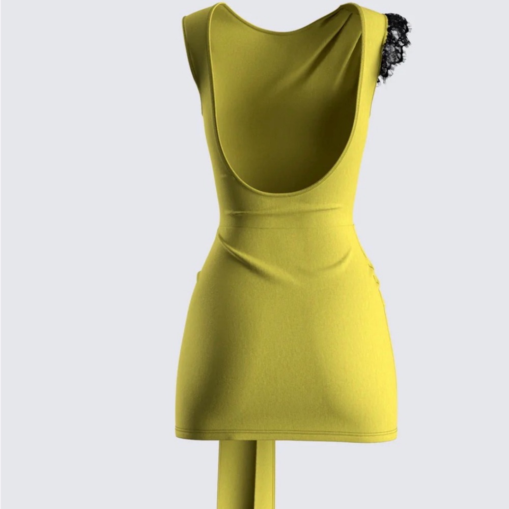 Finesse Yellow Mini Dress with Black Lace Accent - Picture 3 of 5